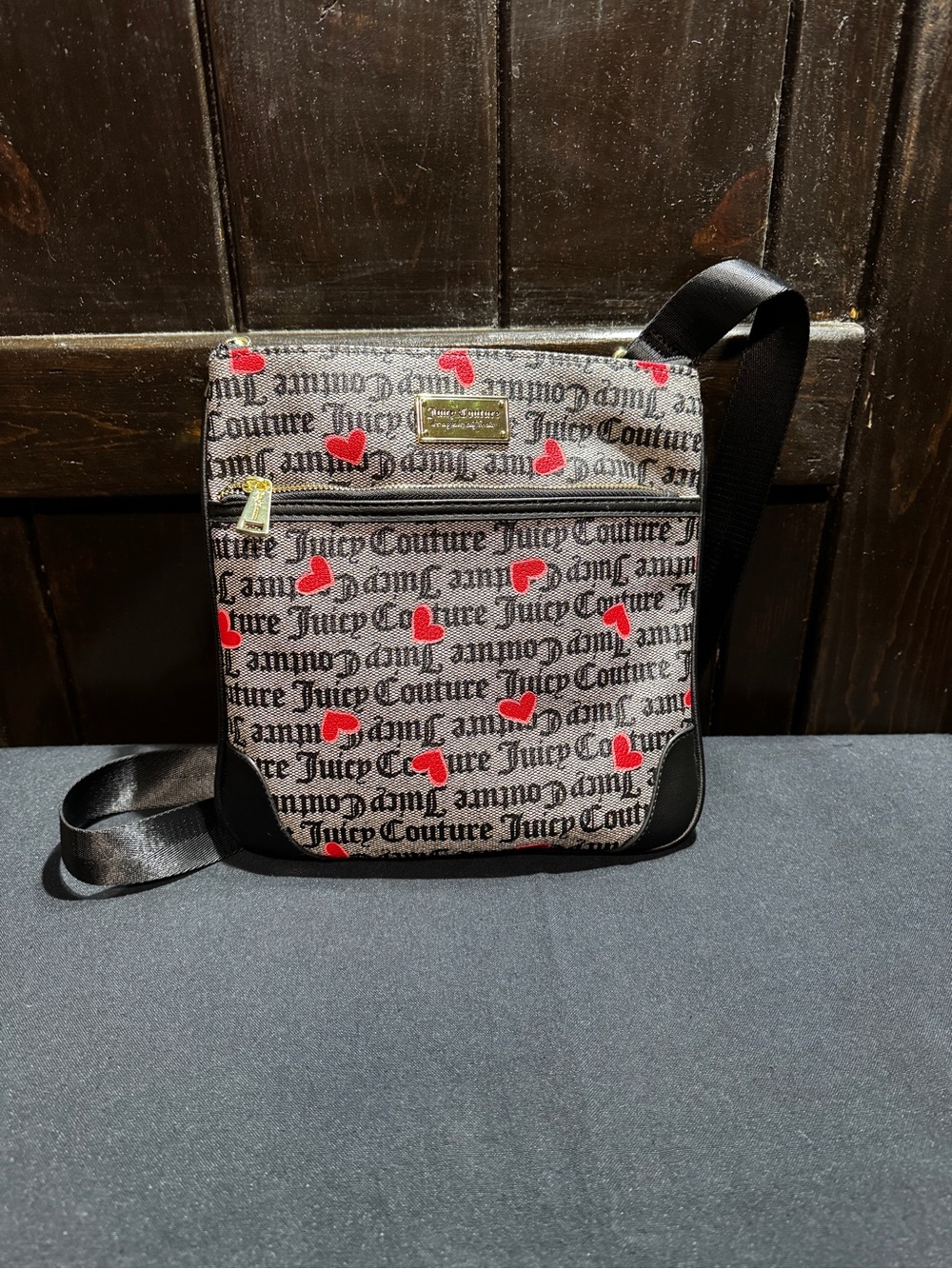 Juicy Couture Black and Red Heart Print Messenger Bag